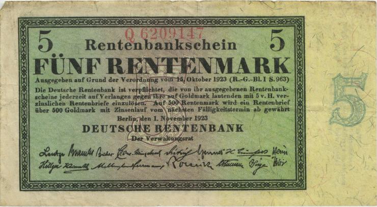 R.156b 5 Rentenmark 1923 (3) Q 