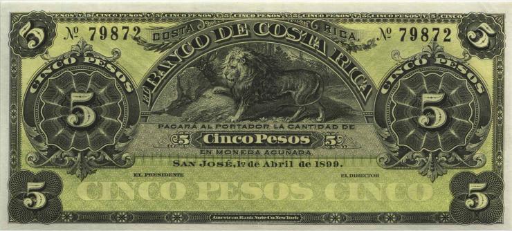 Costa Rica P.S163s1 5 Pesos 1899 Banco de Costa Rica (1) 