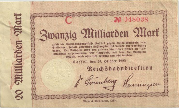 PS1164 Reichsbahn Kassel 20 Milliarden Mark 1923 (3) "mit No" 