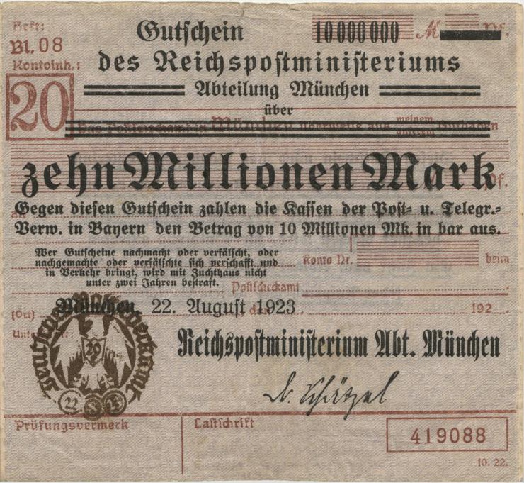 MG508.01c RPM München 10 Millionenn Mark 1923 (3+) 