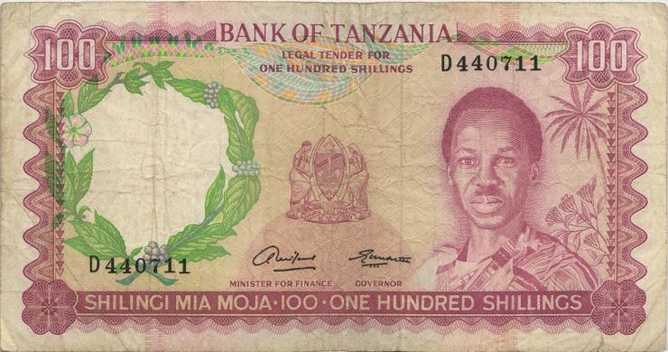 Tansania / Tanzania P.05a 100 Shillings (1966) (3-) 