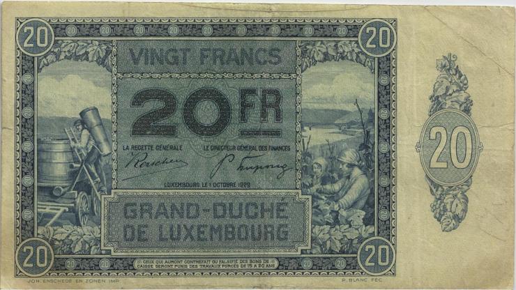Luxemburg / Luxembourg P.37 20 Francs 1929 (3) 