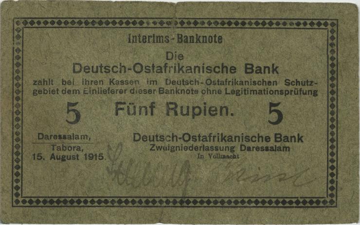 R.910i: Deutsch-Ostafrika 5 Rupien 1915 C (3-) 