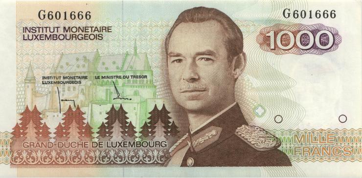 Luxemburg / Luxembourg P.59 1000 Francs (1985) (1) Serie G 