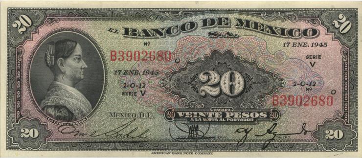 Mexiko / Mexico P.040h 20 Pesos 1945 (1) 