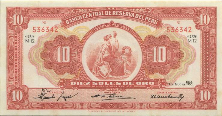 Peru P.077 10 Soles 1956 (1) 