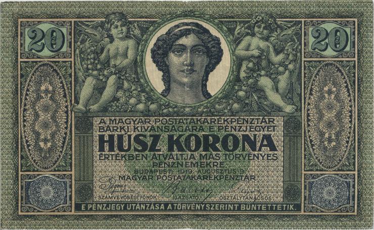 Ungarn / Hungary P.042 20 Kronen 9.8.1919 (3+) 