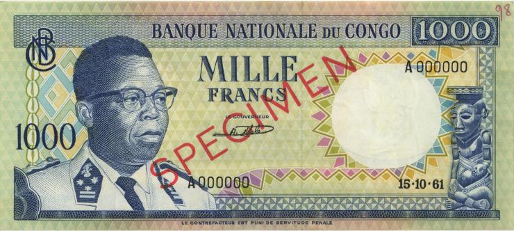 Kongo / Congo P.008s 1000 Francs 15.10.1961 Specimen (1/1-) 