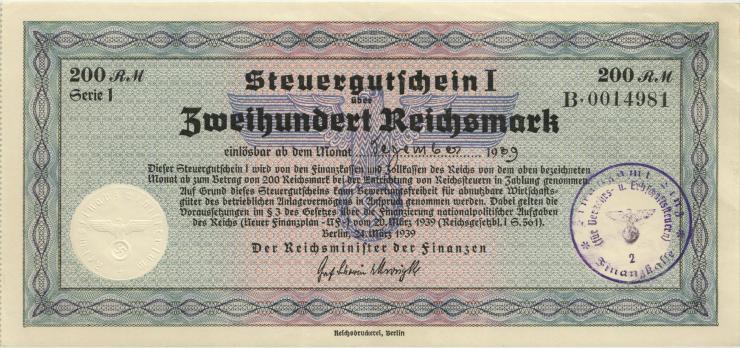 R.717a: Steuergutschein 200 Reichsmark 1939 (2) mit Stempel 