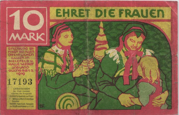 Bielefeld 10 Mark 1919 Ehret die Frauen (3) 