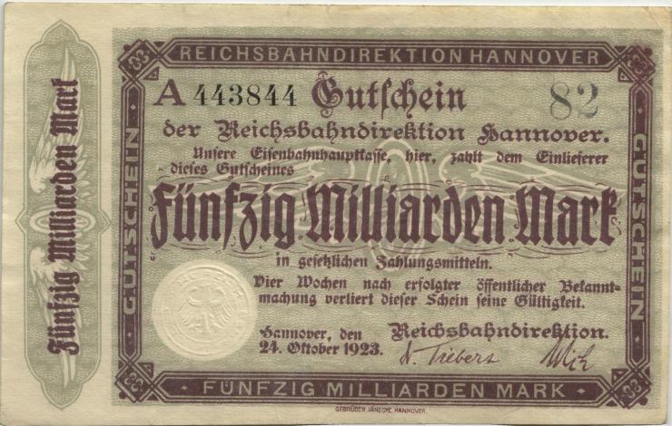 PS1257a Reichsbahn Hannover 50 Milliarden Mark 1923 A (2) 