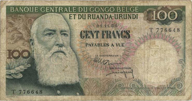 Belgisch-Kongo / Belgian Congo P.33b 100 Francs 1.1.1956 (3-) 