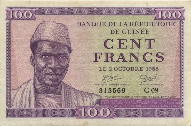 Guinea P.07 100 Francs 1958 (3+) 