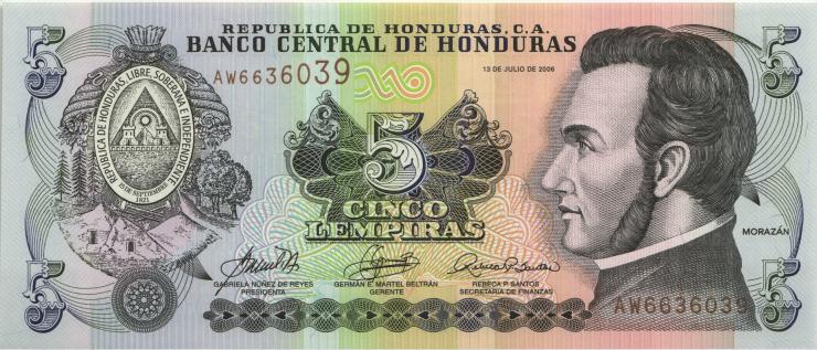 Honduras P.091a 5 Lempiras 2006 (1) 