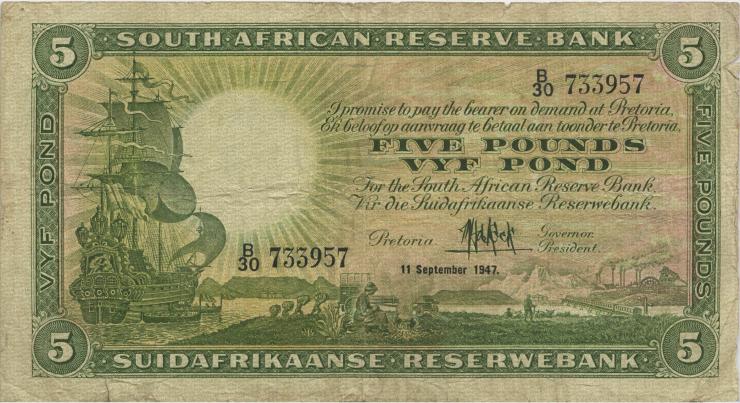 Südafrika / South Africa P.086c 5 Pounds 1937 (4) 