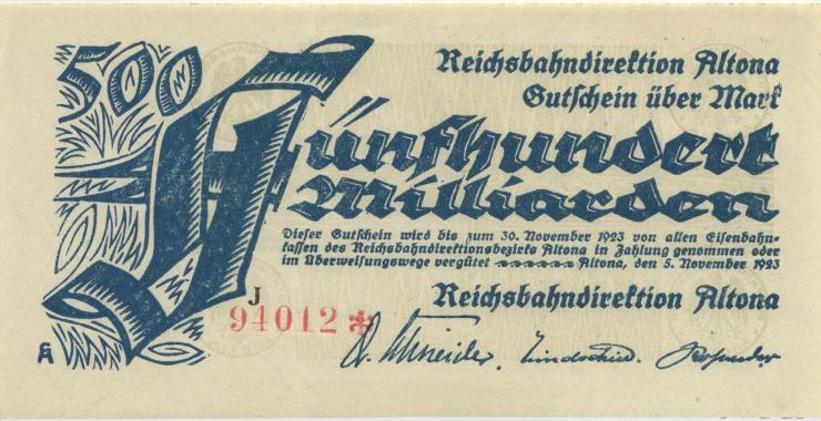 PS1124c Reichsbahn Altona 500 Milliarden Mark 1923 J (1) 
