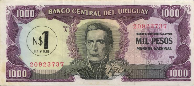 Uruguay P.055 1 Nuevo Peso auf 1000 Pesos (1975) (3+) 