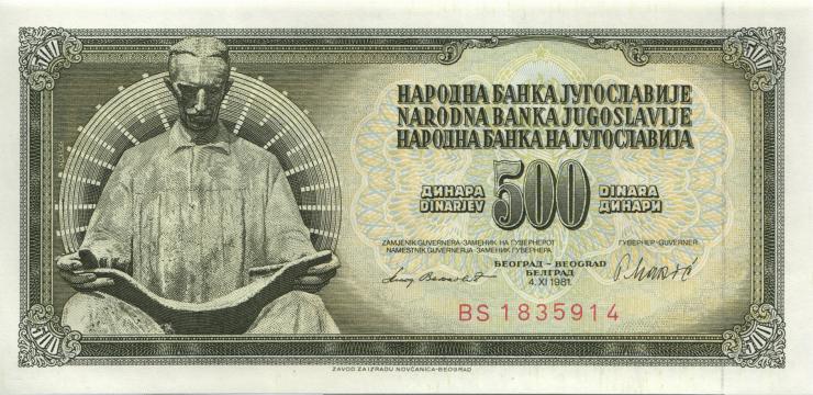 Jugoslawien / Yugoslavia P.091b 500 Dinara 1981 (1) 