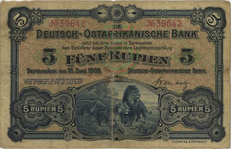R.900: Deutsch-Ostafrika 5 Rupien 1905 No.39642 (3) 