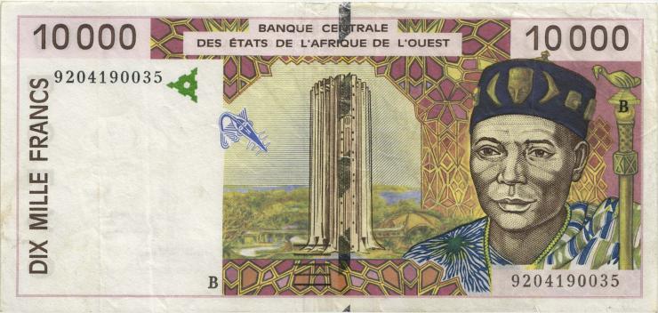 West-Afr.Staaten/West African States P.214Ba 10.000 Francs 1992 Benin (3) 