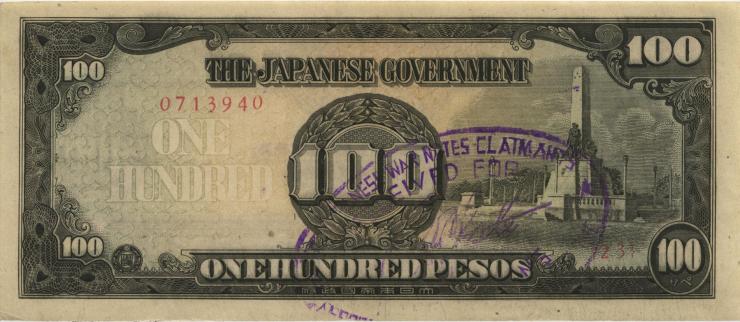 Philippinen / Philippines P.112 100 Pesos (1944) mit Stempel (1/1-) 
