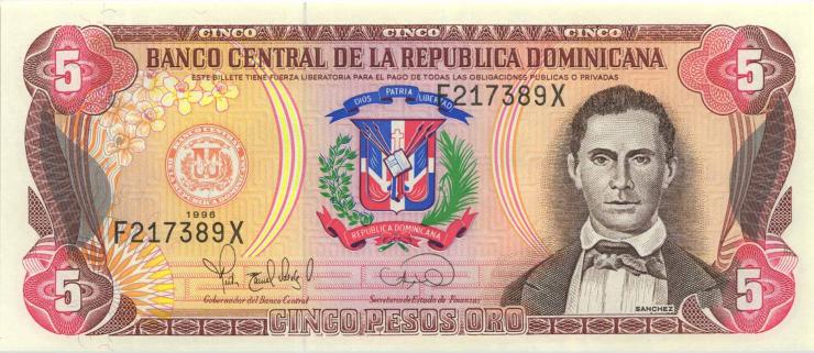 Dom. Republik/Dominican Republic P.152a 5 Pesos Oro 1996 (1) 