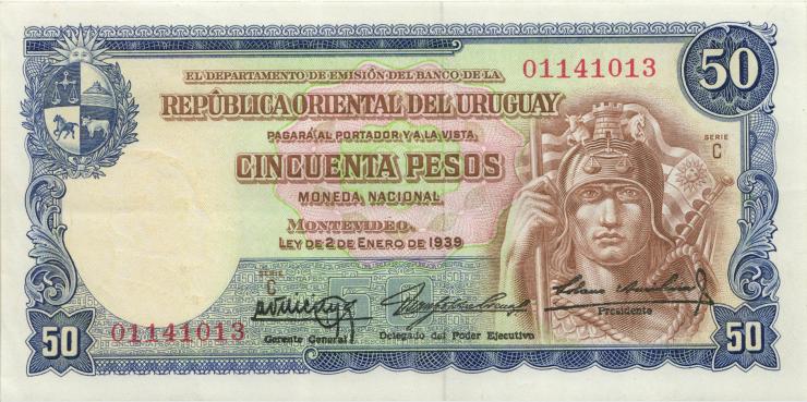 Uruguay P.038b 50 Pesos Urguayos 1939 (3+) U.1 