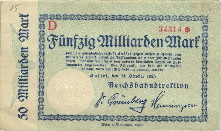 PS1165 Reichsbahn Kassel 50 Milliarden Mark 1923 (3+) 