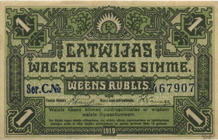 Lettland / Latvia P.02a 1 Rubel 1919 C (1/1-) 