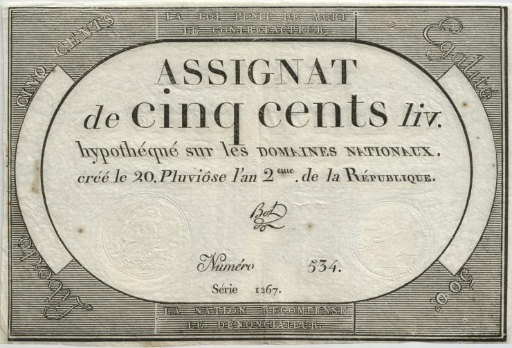 Frankreich / France P.A077 500 Livres (1794) Assignat (3) 
