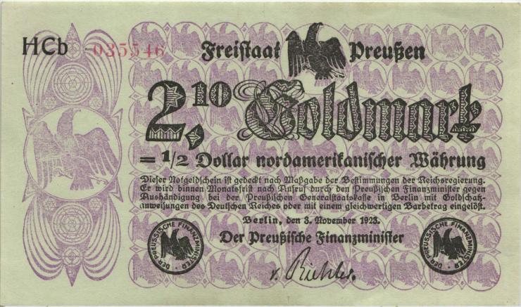 Preußen 2.10 Goldmark = 1/2 Dollar 1923 (1/1-) 