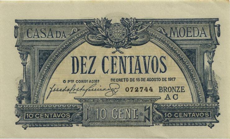 Portugal P.094 10 Centavos 1917 (1/1-) 
