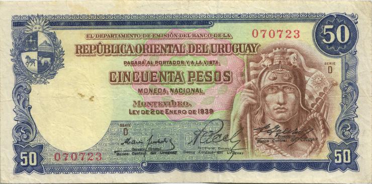 Uruguay P.042A 50 Pesos L.1939 (3) 