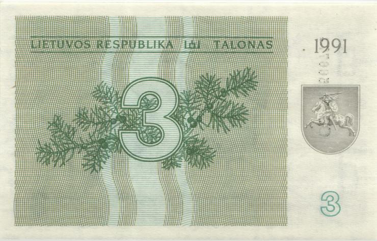 Litauen / Lithuania P.33a 3 Talonas 1991 (1) 