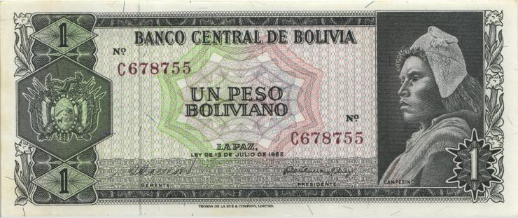 Bolivien / Bolivia P.152 1 Peso Boliviano 1962 6-stellig (2+) 