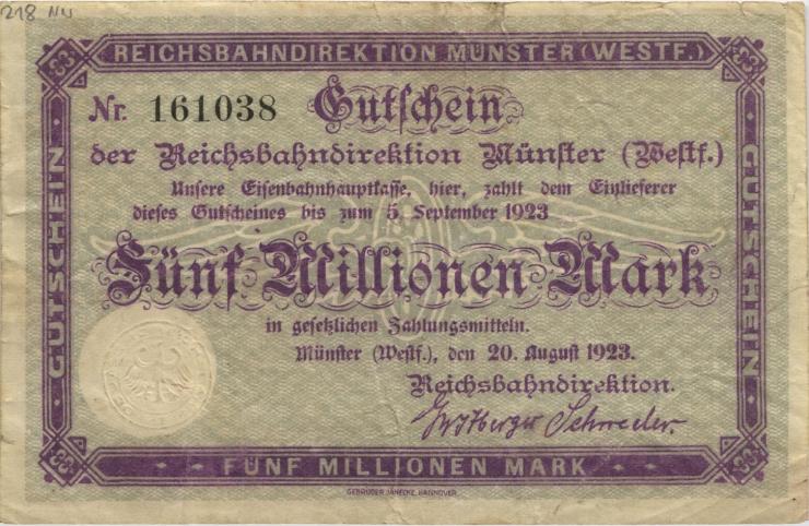 PS1323C Reichsbahn Münster 5 Millionen Mark 1923 (4) 