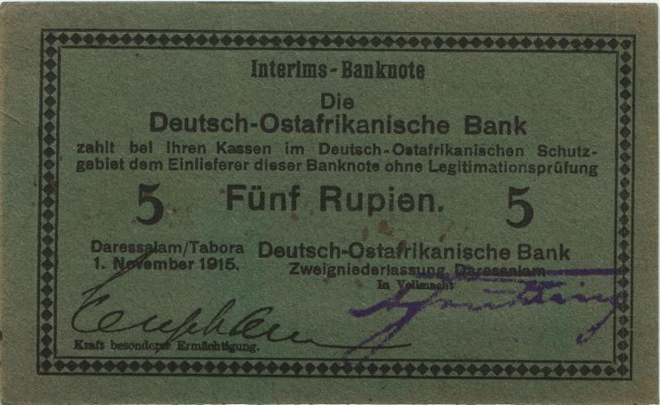 R.921g: Deutsch-Ostafrika 5 Rupien 1915 F (1) 