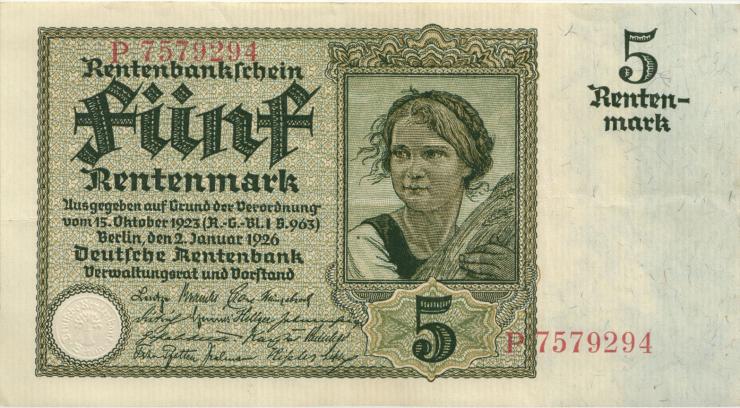 R.164a: 5 Rentenmark 1926 7-stellig (2) 