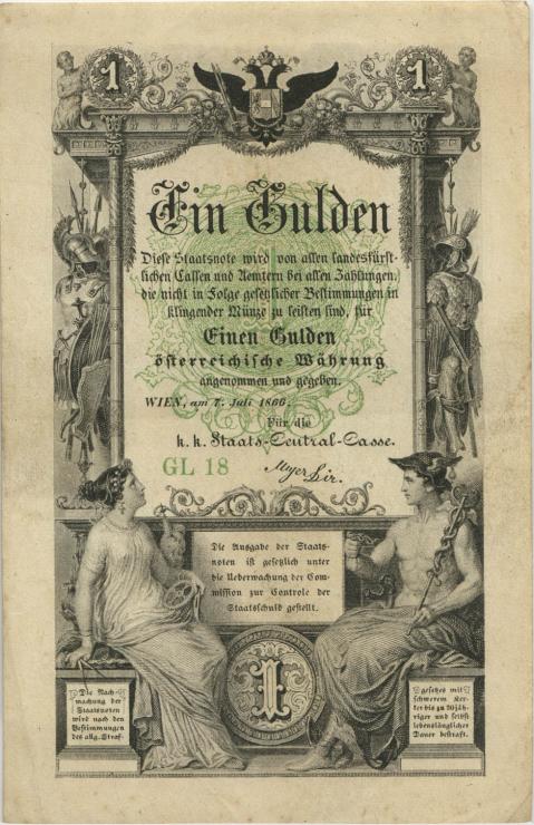 Österreich / Austria P.A150 1 Gulden 1866 (3+) GL18 