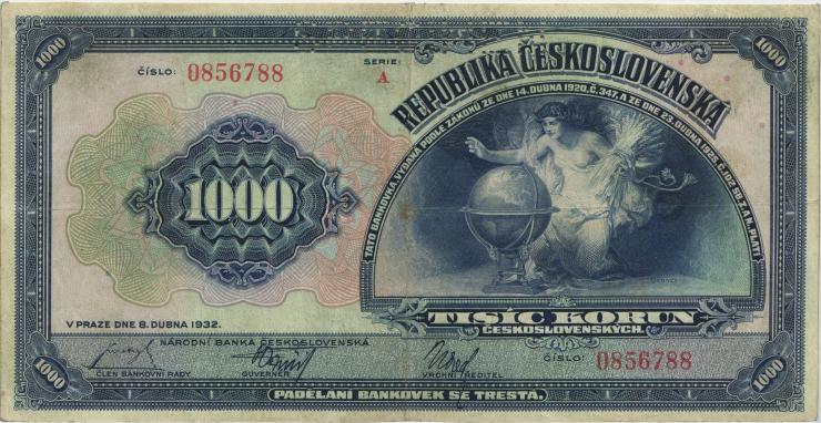 Tschechoslowakei / Czechoslovakia P.025s 1000 Kronen 1932 Specimen (3) 