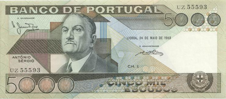 Portugal P.182c 5.000 Escudos 1983 (3+) 