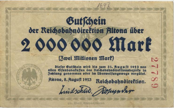 PS1113 Reichsbahn Altona 2 Millionen Mark 1923 (3) "Hakenmäander" 