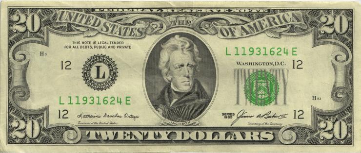 USA / United States P.477 20 Dollars 1985 (3+) 