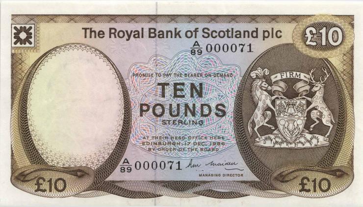 Schottland / Scotland P.343b 10 Pounds 1986 A/89 000071 (1/1-) 