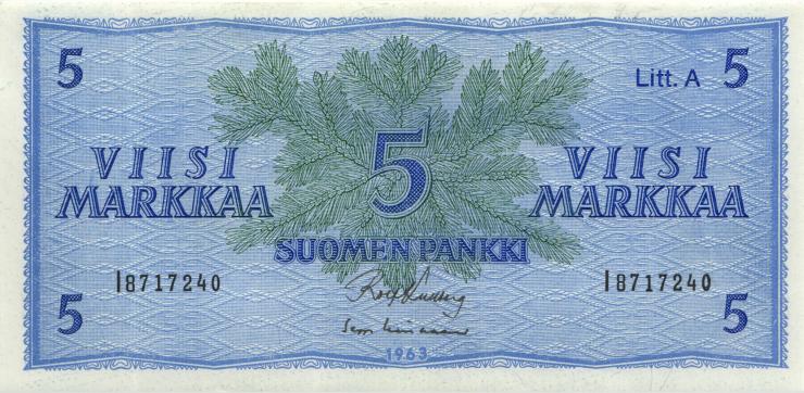 Finnland / Finland P.103 5 Markkaa 1963 Litt. A (2) 