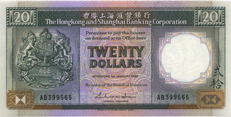 Hongkong P.192a 20 Dollars 1986 (1) 