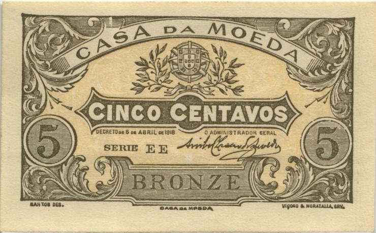 Portugal P.099 5 Centavos 1918 Bronze (1) 