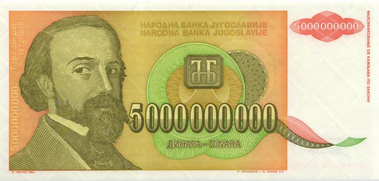 Jugoslawien / Yugoslavia P.135F 5 Milliarden Dinara 1993 ohne Nummer (1) 