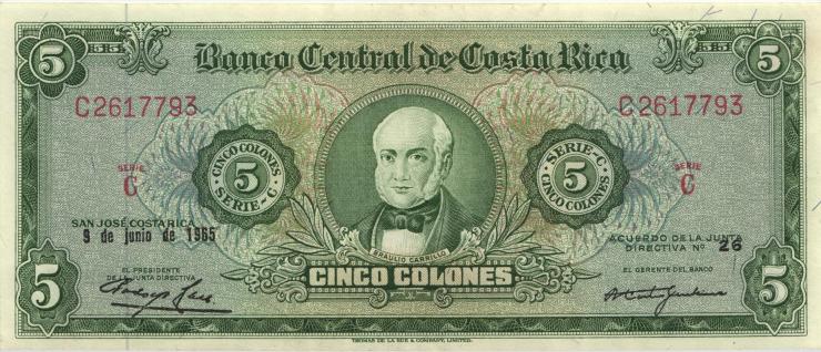 Costa Rica P.228 5 Colones 1965 (2+) 