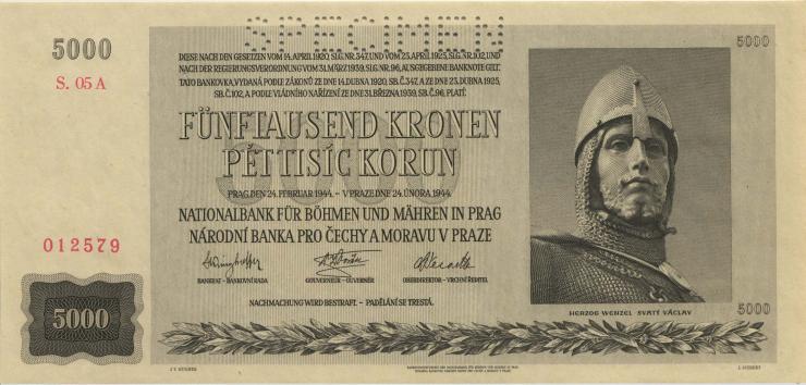 R.568b: Böhmen & Mähren 5000 Kronen 1944 Specimen  (1) 